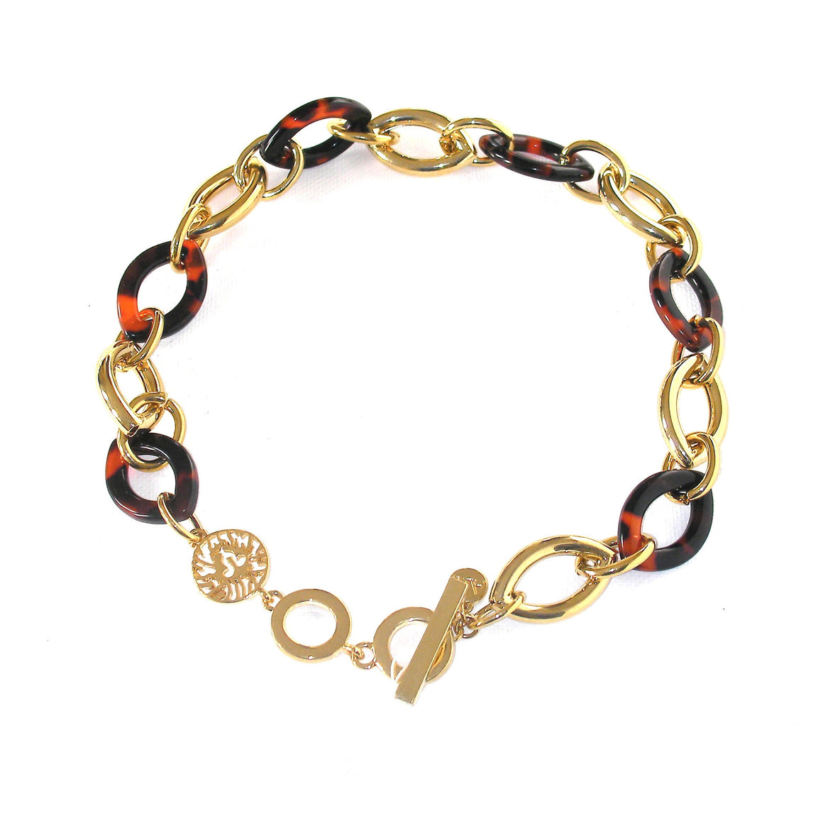 Anne Klein Tortoise Shell and Gold Tone Link Collar Necklace