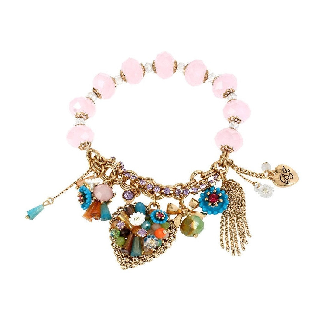 Betsey Johnson Weave and Sew Heart Charm Bracelet