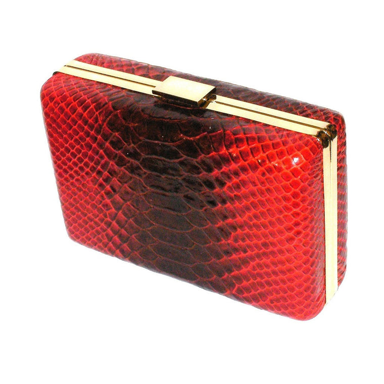 Burgundy Leather Snake Print Box Clutch