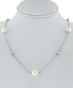 CRISLU Freshwater Pearl on Platinum Sterling Silver Necklace Neck View