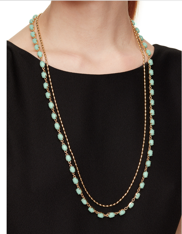 Kate Spade Mint Seastone layered necklac in a 12K gold plated chain and semiprecious stones.
