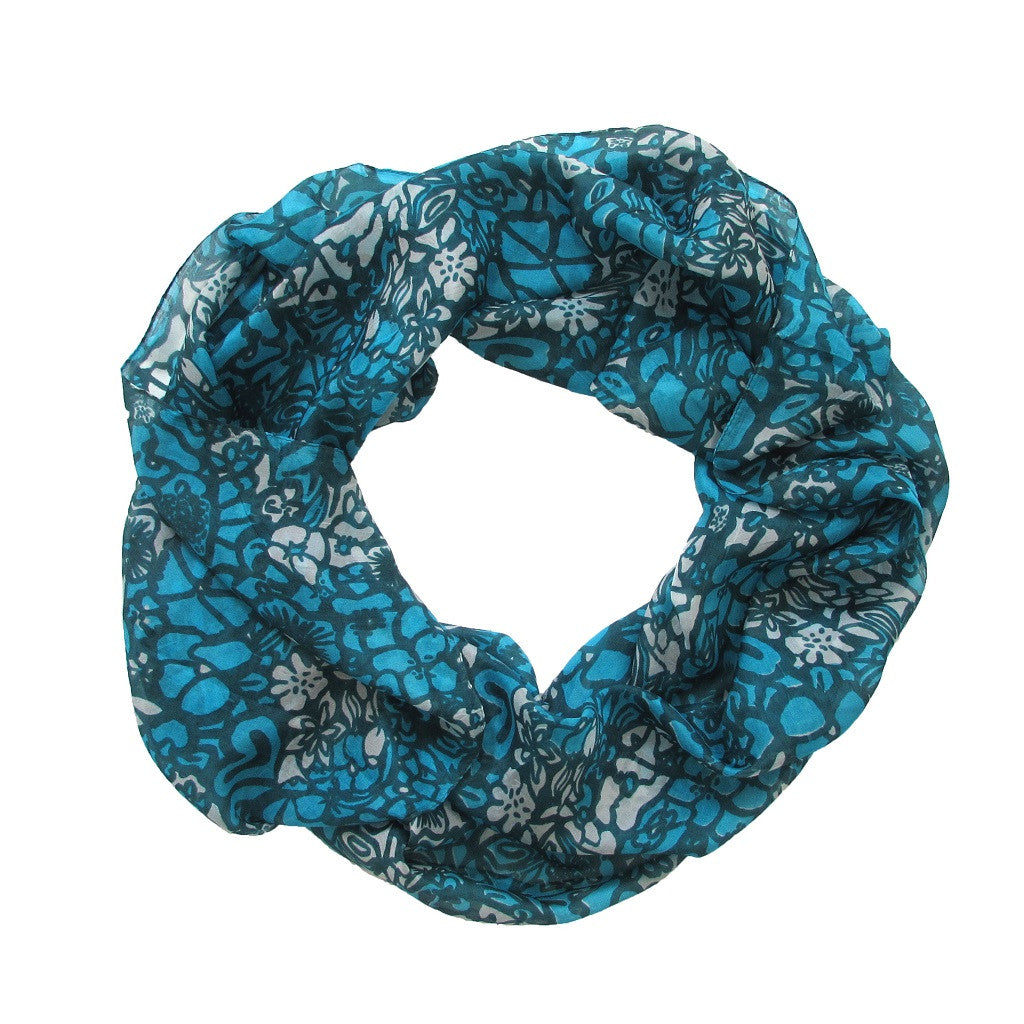 Turquoise Print Silk Scarf