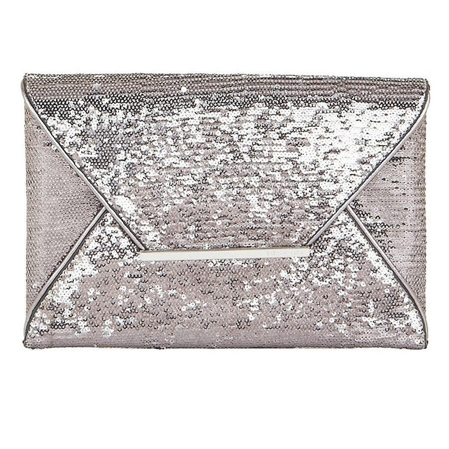 BCBG MAXAZRIA Harlow Sequin Envelope Clutch Silver