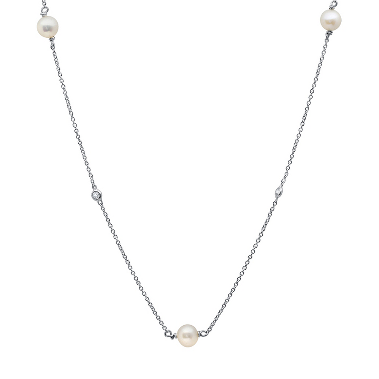 CRISLU Freshwater Pearl on Platinum Sterling Silver Necklace