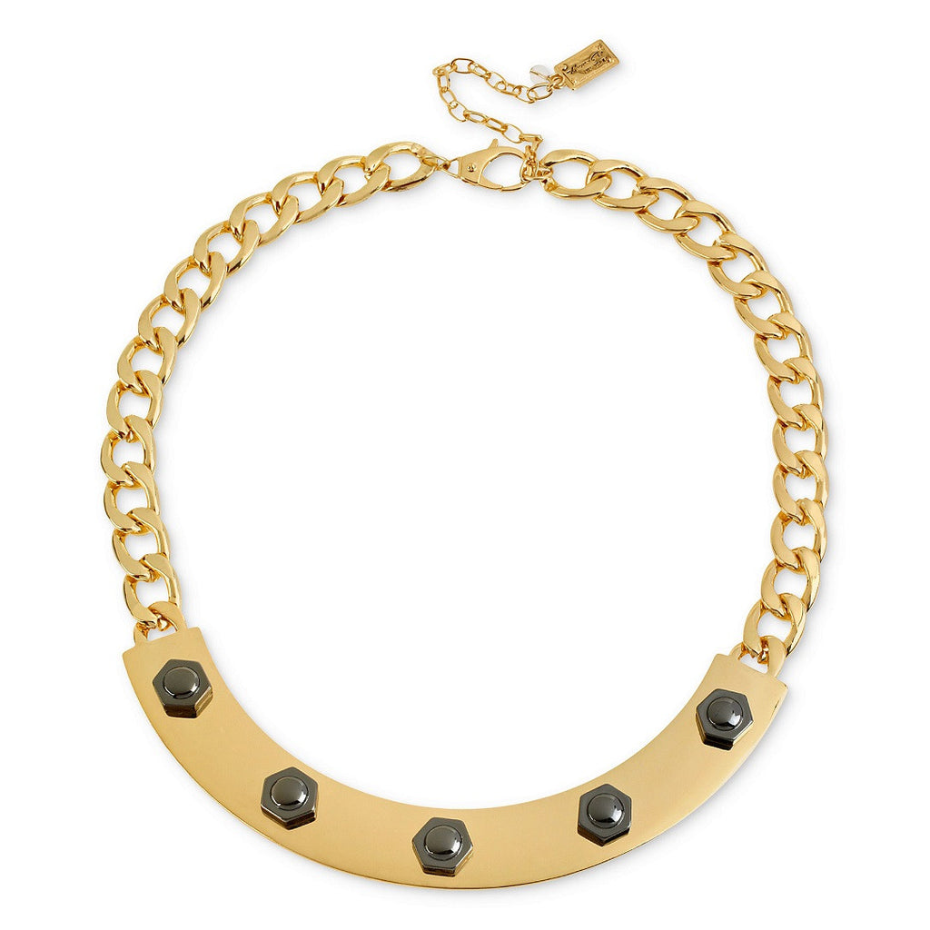 Kenneth Cole Goldtone Hematite Rivet Half Moon Frontal Necklace